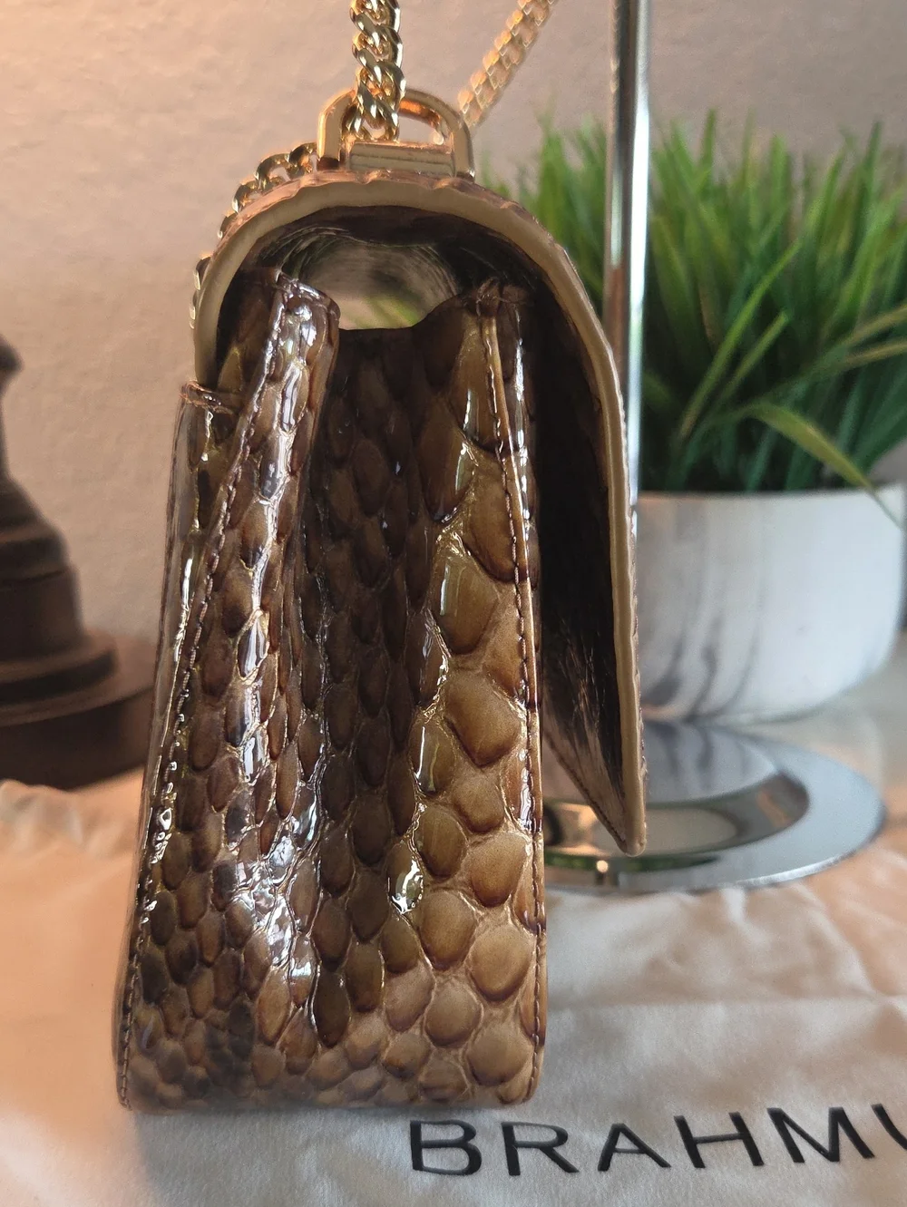Brahmin Rosalie Shoulder Bag Macchiato Mansuri Python Snake Print NWT